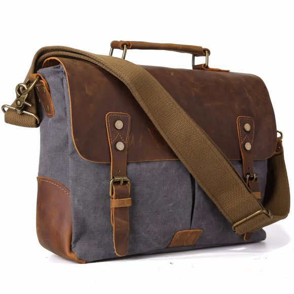 The Abenaki Messenger - Men's Leather & Canvas Messenger Travel Bag from Manly Packs